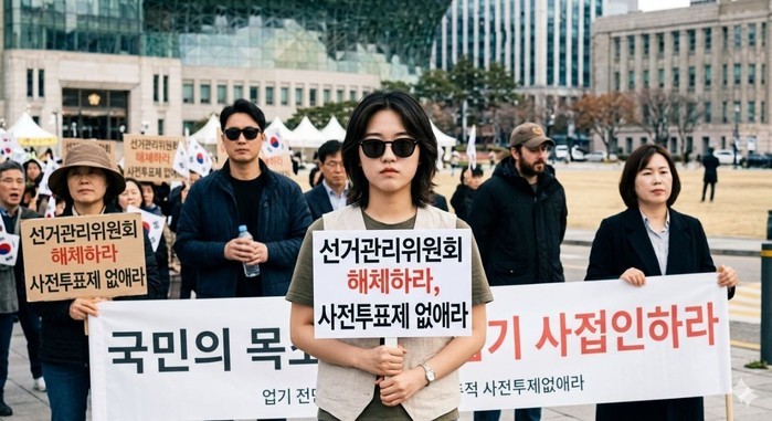 [AI-포토] 선관위 해체하라. 사전투표제 폐지하라.